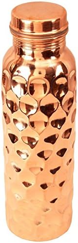 Swahit Shine Finish Lacquor Coated Diamond Design Copper Water Bottle for Ayurveda Benefits 1000 ml