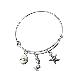 Art Attack Silvertone Mermaid Starfish Sea I Believe Water Ocean Charm Expandable Bracelet