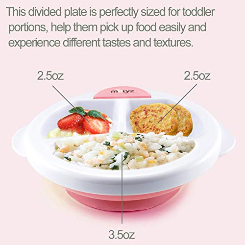 Matyz Stay Put Suction Warm Plate for Baby - Divided Plate for Kids - Divided Toddler Plate with Bonus Spoon - Microwave & Dishwasher Safe - BPA Free (Pink) - Thumbnail 6