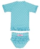 RuffleButts Little Girls Aqua Polka Dot Ruffled Rash Guard Bikini