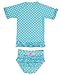 RuffleButts Little Girls Aqua Polka Dot Ruffled Rash Guard Bikini
