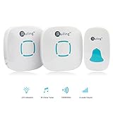 RuiLing Portable Wireless Doorbell Kit, 36 Chime Tones Operating at 1000ft/ 300m Range IP44 Waterproof 1 Push Button (Transmitter) with 2 Plug-In Door Chime (AC Receiver)- White
