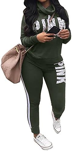 Tracksuit Sets For Women Cowl Neck 2 Piece Long Sleeve Letter Print Jogger Plus Size Sweatpants