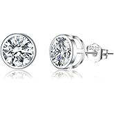 SLUYNZ Sterling Silver Bezel CZ Earrings Stud for Women Teen Girls Round Simulated Diamond Stud Earrings Round CZ Stud Earrings 5MM/6MM/7MM