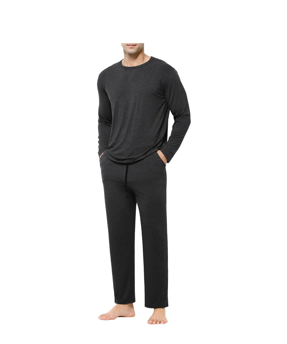 View 1 of * Dirty item* Casey Kevin Mens Pajamas Set Long Sleeve Sleepwear Comfy Breathable Loungewear with Pockets Soft Top & Pants Pjs for Men,Dark Gray,Medium