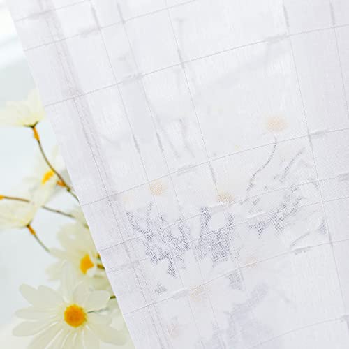 JINCHAN Bleach White Kitchen Curtains Linen Textured Voile Rod Pocket
