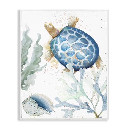 Stupell Industries Speckled Turtle & Coral Framed Giclee Art Design by Patricia…