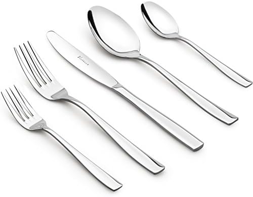 Vistella 5-Piece Silver Dinnerware / Flatware Set - Premium Quality Silverware made of Fine Stainless Steel Metal - Elegant Modern &amp; Luxury Design Cutlery for Everyday Casual Use