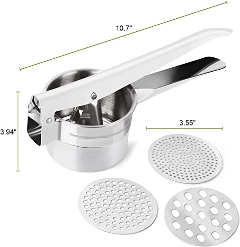 TERRIFI Potato Ricer, Stainless Steel Lemon Squeezer Manual, Garlic Press with 3 Removable and Interchangeable Discs, Masher Ricer Kitchen Tool for Fruit Potato Garlic Vegetable Cheese