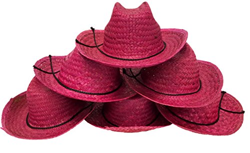 Cowboy Hats for Adults, Woven Grass Cowboy Hats, Pink Color (12 Piece Pack)