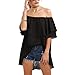 SheIn Women's Sexy Off Shoulder Chiffon Boho Ruffle Sleeve Blouse Large Black
