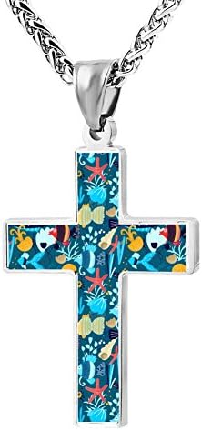 ZHJshuer Sea Animals Fish Cross Necklace for Men Women Religious Jewelry Enamel Pendant