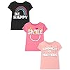 The Children's Place Girls Short Sleeve Graphic T-Shirt 3-Pack, Kindness Matters/Smile/Be Happy, XLarge