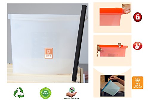 Reusable Silicone Food Storage Bag by DCS | 2x50OZ(1.5L) and 2x34OZ(1L) Bags + 2 FREE Food Wraps | FDA & SGS Approved | Microwave & Dishwasher Safe | Airtight & Leak proof - Thumbnail 5