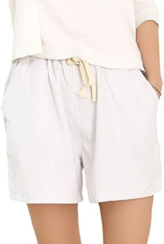 Qiuse Women's Casual Wide Legs Elastic Waist With Drawstring Bermuda Shorts (Large, White)