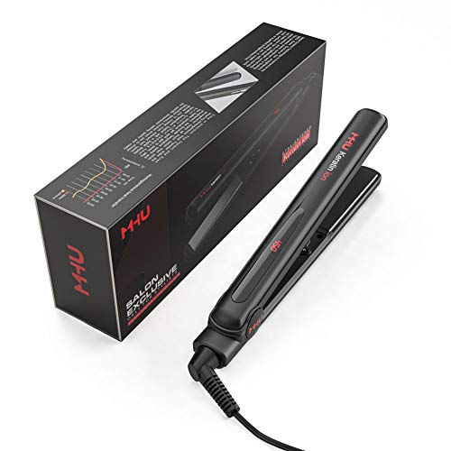 Professional Hair Straightener and Curler, 15s Instant Heating Tourmaline Ceramic Flat Iron for Hair with 12 Temp Sets, 1 Inch Anti Static Ceramic Hair Straightener for All Hair Types(Black)