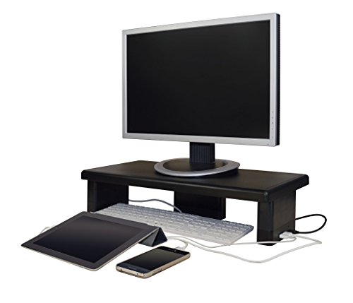 DAC STAX Ultrawide Adjustable, Stackable Desktop Computer Monitor Stand Laptop Riser with 2 USB Charging Ports, Supports up to 66 Pounds, with Keyboard Storage