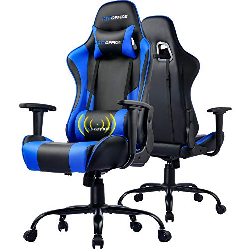 GTPOFFICE Gaming Chair Massage Office Computer Chair for Adult Reclining Adjustable Swivel Leather Computer Chair High Back Desk Chair Headrest and Massage Lumbar Support Cushion(Blue) - Thumbnail 7