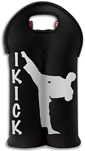 Taekwondo IKick Double Bottle Wine Tote(1-Pack) Design Foldable Wine Tote Holds 2 Bottles Of Wine