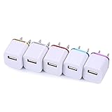 Wall Charger, 5 Pack 1A/5V Two-Tone Universal USB Ac Wall Travel Power Charger Adapter for iPhone 6/6S Plus 4/5/5S Samsung Galaxy HTC LG Huawei Google BLU 4/5/6/7 and Most Android Phones 5 Colors