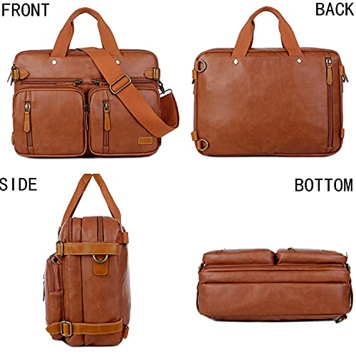 Men Leather Briefcase Backpack Hybrid 17 Inch Laptop Bag Case Business