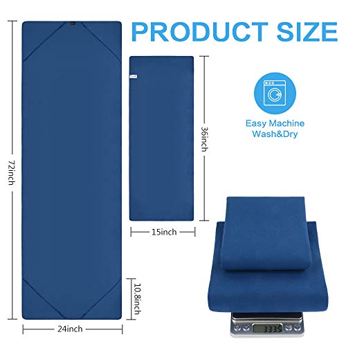 sunland Microfiber Non-Slip Yoga Towel Sweat Absorbent Soft Hot Yoga Towel + Hand Towel 2 in1 Set with Carry Bag Ideal for Pilates Hot Yoga Bikram 24 inches x 72 inches Navy Blue