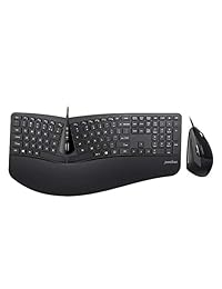 Perixx Periduo-505, teclado ergonómico con cable USB y ratón vertical con reposamuñecas ajustable y teclas de perfil bajo de membrana