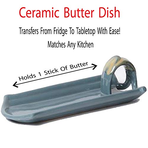 Cottage Creek Butter Dish Ceramic 8 Ounce Butter Dish/Butter Serving Tray [Light Blue] - Thumbnail 3