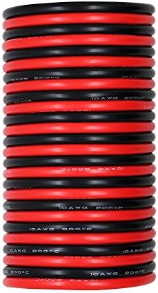 Silicone Wire 10 AWG [20ft total,10 ft Red and 10 ft Black] – UTUO Red Black 200℃ 600V High Temperature Resistant Tinned Copper Soft Flexible Wire
