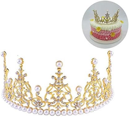 Gisiny Gold Tiara Crown Cake Topper for Girls Kids Princess Birthday Cake Decoration