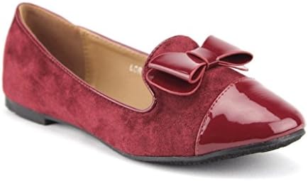 Machi Ladies Lory-2 Patent Tip &amp; Bow Suede Smoking Flats, Burgundy, 6.5