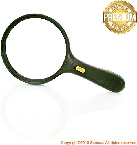 Seemas Large Handheld Magnifier with LED Light - Reading Magnifier - Handheld Magnifying Glass - Low Vision Loupe