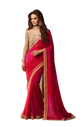 Aarah Women's Wedding And Party Wear New Collection Saree Free Size Red