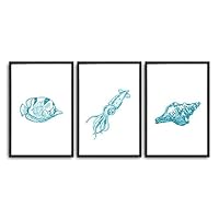 3 Piece Framed Canvas Wall Art Simple Seabed Elements Canvas Prints Home Artwork Decoration for Living Room,Bedroom - 16