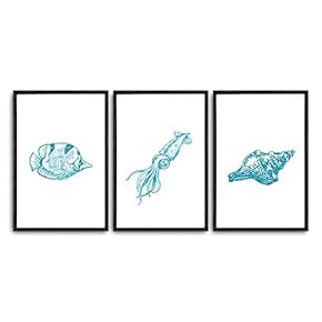 3 Piece Framed Canvas Wall Art Simple Seabed Elements Canvas Prints Home Artwork Decoration for Living Room,Bedroom - 16"x24"x3 Panels