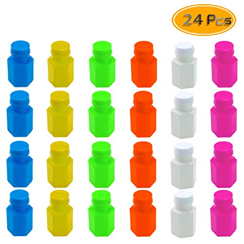 Amersumer 24PCS Mini Neon Party Bubbles With No Soapy Water, Mini Hexagon Bubble Bottles 2 Inches Neon Colors With Wand For Kids Party Favors Bag Stuffers Wedding Bubbles Refill (With No Soapy Water)