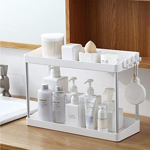 2-Tier Organizer Display Shelf with, Bathroom Countertop Storage Shelf Cosmetic Organizer Holder Kitchen Spice Rack, white (small)