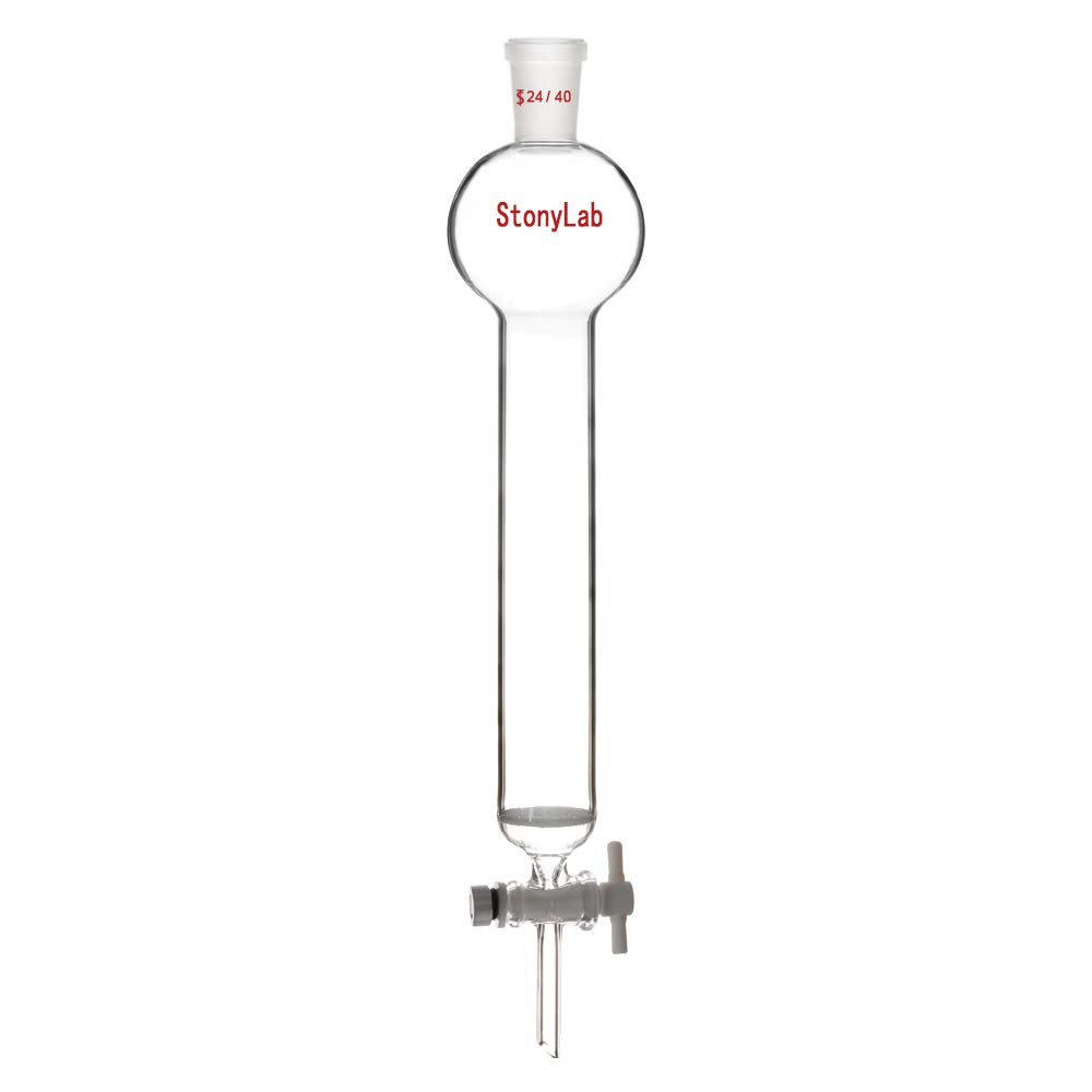 StonyLab Borosilicate Glass Chromatography Column with Reservoir and Fritted Disc, 50mL Capacity, 24/40 Outer Joint