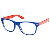 Kids Nerd Retro Two Color Frame Clear Lens Childrens Fake Eye Glasses (Age 3-10) Blue/Red
