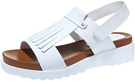 PerfectAZ Women Fashion Casual Open Toe Slip On Tassel Sling Back Comfort Platform Beach Sandals(7 B(M) US, White)