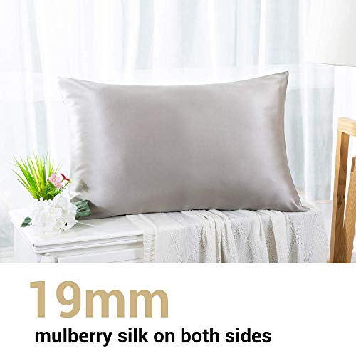 100% Mulberry Silk Pillowcase for Hair and Skin,with Hidden Zipper,Both Side 19 Momme Silk,600 Thread Count (Dark Grey)