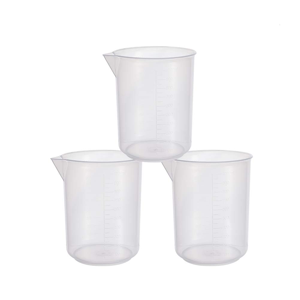 Othmro Plastic Laboratory Water Liquid Container Measuring Beaker 1000ml 3Pcs Good for Kitchen Bake
