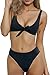 QINSEN Ladies Push up Padded Bandage High Waist Thong 2PCS Bikini Bathing Suit Black XL