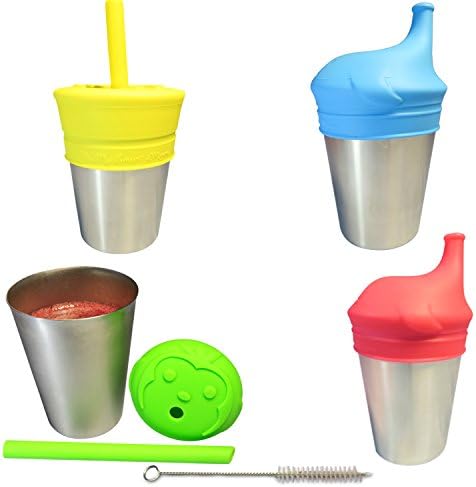 Stainless Steel Sippy Cups For Toddlers &amp; Kids With Silicone Sippy Cup Lids, Silicone Straws &amp; Straw Cleaner, 8.5 oz Perfect For Smoothies Milk Water Juice