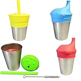 Stainless Steel Sippy Cups For Toddlers & Kids With Silicone Sippy Cup Lids, Silicone Straws & Straw Cleaner, 8.5 oz Perfect For Smoothies Milk Water Juice