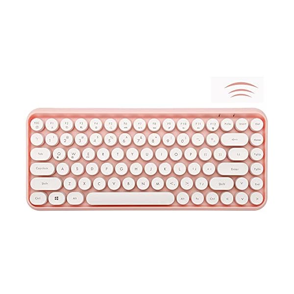 FELiCON-Wireless-Bluetooth-Keyboard-Compact-84-keys-Lightweight-KeyboardRetro-StyleMatte-TextureTypewriter-DesignCompatible-with-Android-iOS-Windowsfor-PCLaptopSmartphone-Pink FELiCON 308i Retro Wireless Keyboard, Bluetooth Silent Cute Computer Keyboard with Round Punk Compact 84 keys…