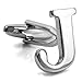 INBLUE Men's Rhodium Plated Cufflinks Silver Tone Initial Letter Shirt Business Wedding