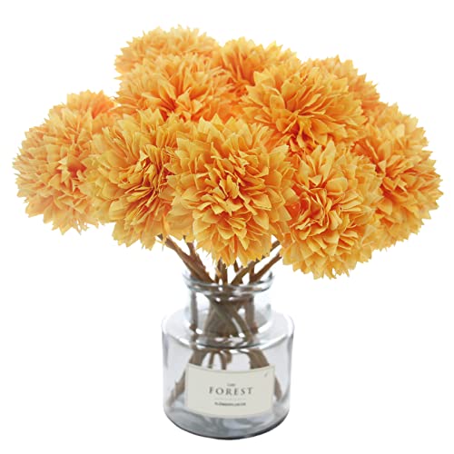 Tinsow 12 Pcs Artificial Ball Flowers Faux Yellow Ball Chrysanthemum Bouquet Flowers Bridal Wedding Bouquet for Home Garden Party Fall Decoration (12, Yellow)