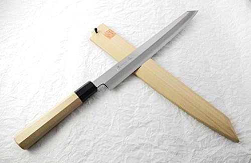 YuiSenri Original Pro Knife/VG-10 HONGASUMI Japanese Professional Kiritsuke Yanagi(Sashimi Knife), with Wooden Saya Cover & Ebony Saya Pin (300mm/11.8")