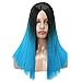 MISSWIG Wig for Women Heat Resistant Short Synthetic Hair Ombre Aqua Blue 14 Inches 300 Gram With Wig Cap